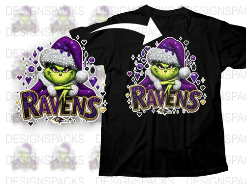 Grinch Ravens T-Shirt, Funny Christmas Sports Fan Tee, Holiday Football Apparel, Purple and White Graphic Shirt