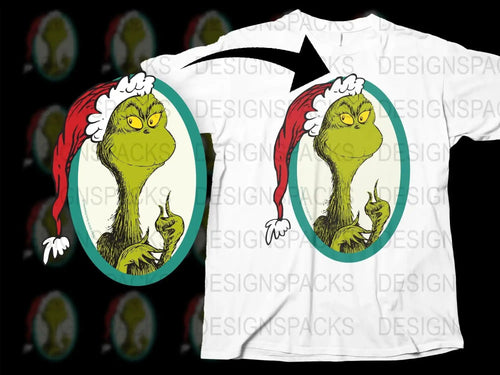 Grinch Christmas Png Digital Download - Whimsical Santa Hat Design