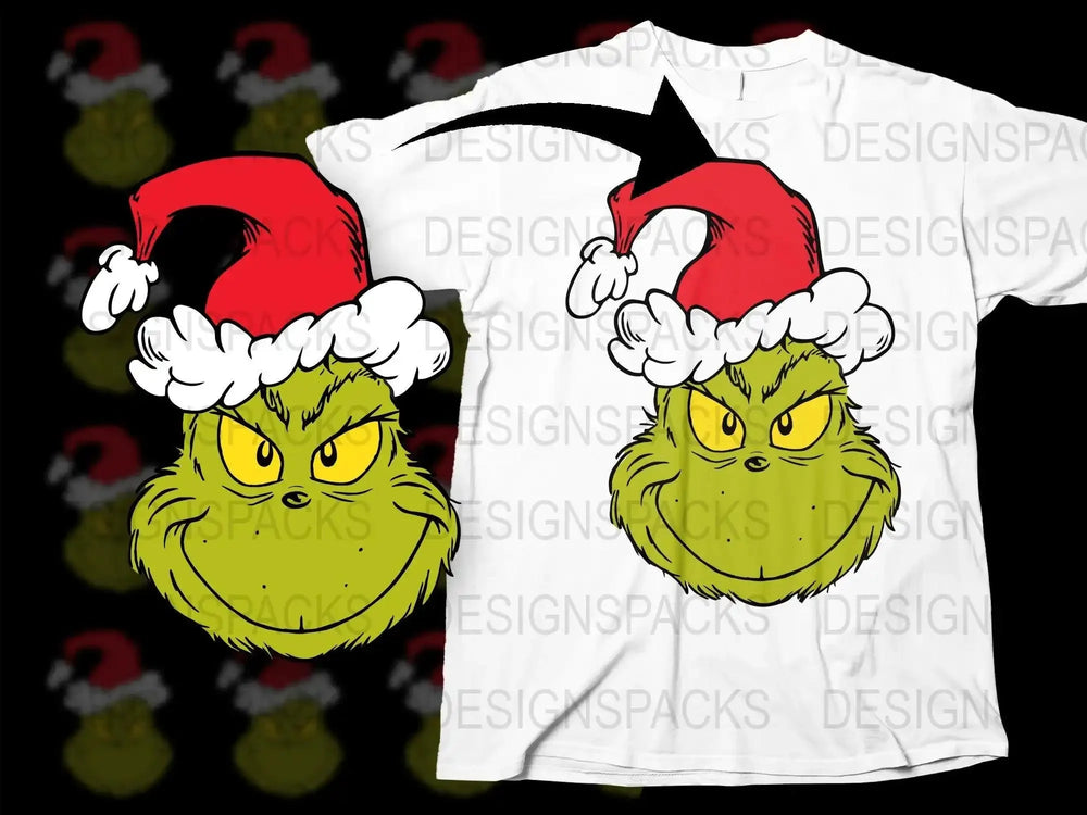 Grinch Christmas Santa Hat Design Graphic Png Digital Download