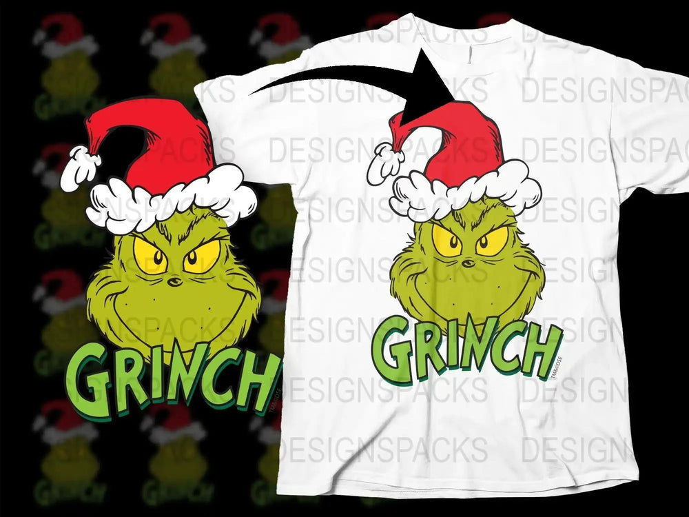 Grinch Christmas Santa Hat Graphic Png Digital Download