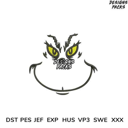 Grinch face embroidery design in DST PES JEF formats for holiday crafts