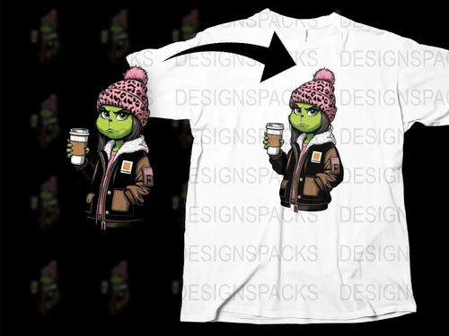 Funky Green Alien Graphic T-Shirt with Pink Hat, Unique Streetwear Style Tee, Cool Extraterrestrial Apparel