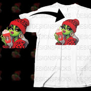 Stylish Red Beret Zombie Woman Graphic T-Shirt, Unique Ice Cream Eating Monster Tee, Gift for Teens