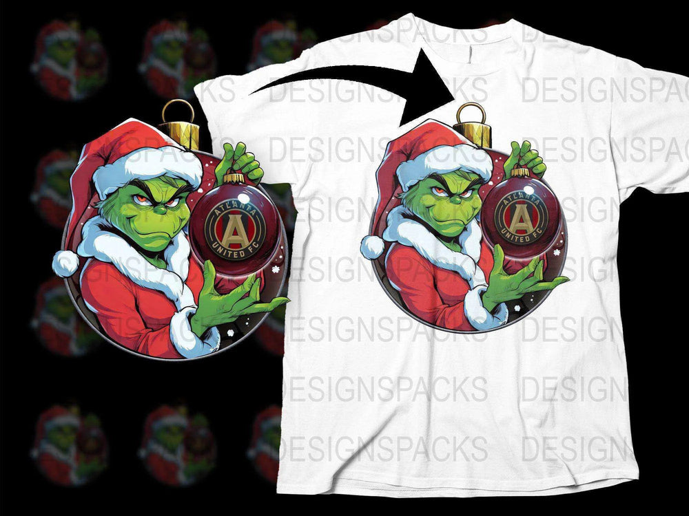 Grinch in Santa Suit Holding Atlanta United FC Png Digital Download