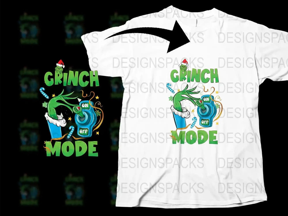 Grinch Mode Funny Christmas T-Shirt, Holiday Tee, Santa Hat Graphic, Festive Winter Apparel, Unisex Shirt Design