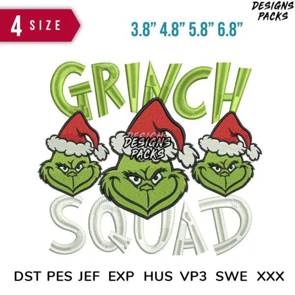 Grinch Squad Embroidery Design 3.8" 4.8" 5.8" 6.8"