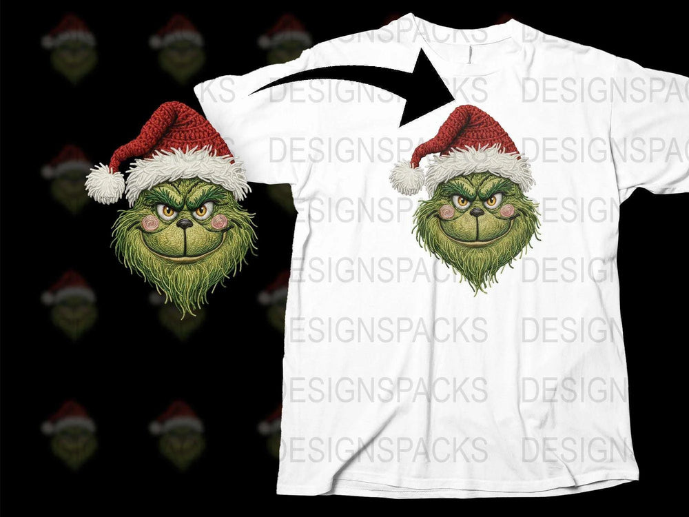 Grinch Face Christmas T-Shirt, Santa Hat Holiday Tee, Funny Xmas Shirt, Festive Winter Apparel for All Ages