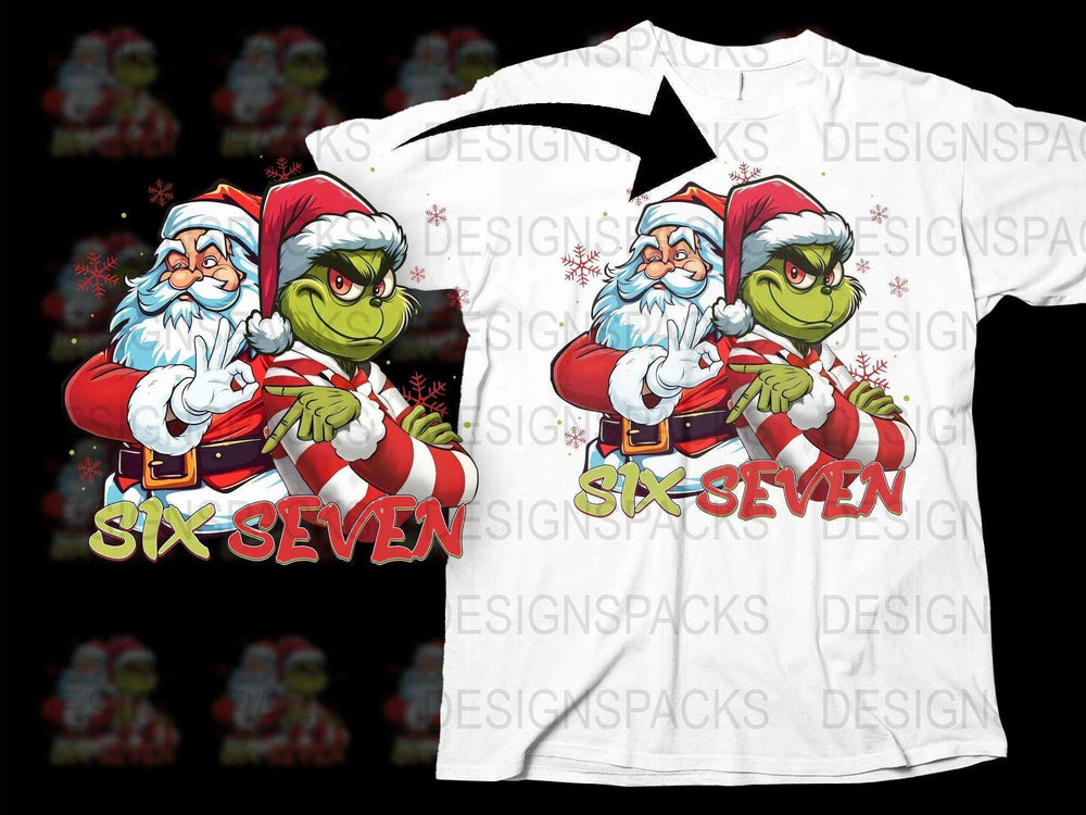 Festive Santa and Grinch Graphic T-Shirt, Christmas Holiday Matching Family Tee, Fun Xmas Gift Idea