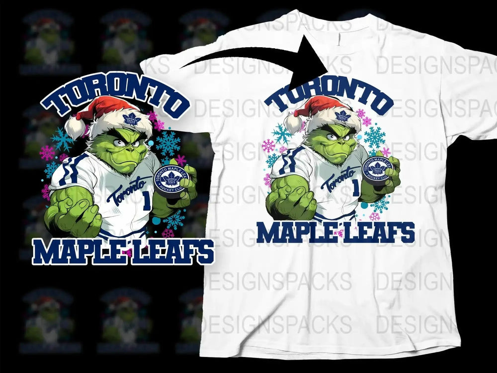Grinch with Toronto Maple Leafs Santa Hat Png Digital Download