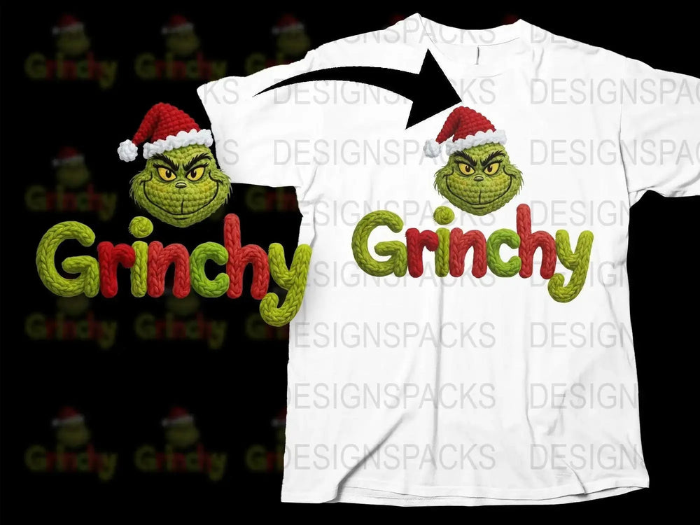 Grinchy Christmas T-Shirt, Festive Holiday Tee, Funny Grinch Face, Santa Hat Design, Unisex Adult Clothing Sizes