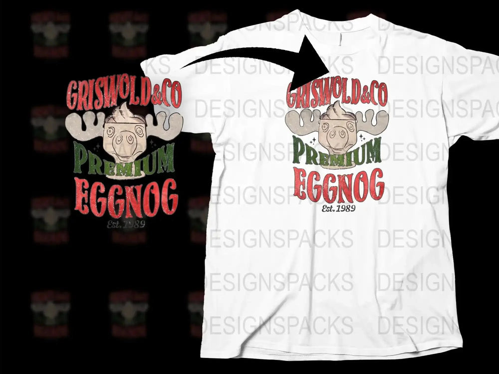 Griswold and Co Premium Eggnog Est. 1989 White T-Shirt, Vintage Christmas Graphic Tee