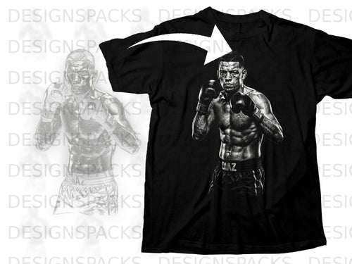 Black t-shirt with Nate Diaz graphic and faint outline of fighter.
