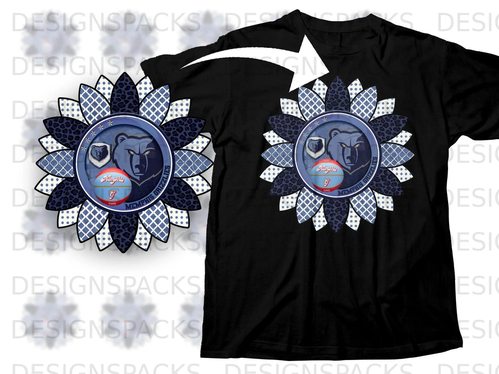 Memphis Grizzlies sunflower design on a black t-shirt.