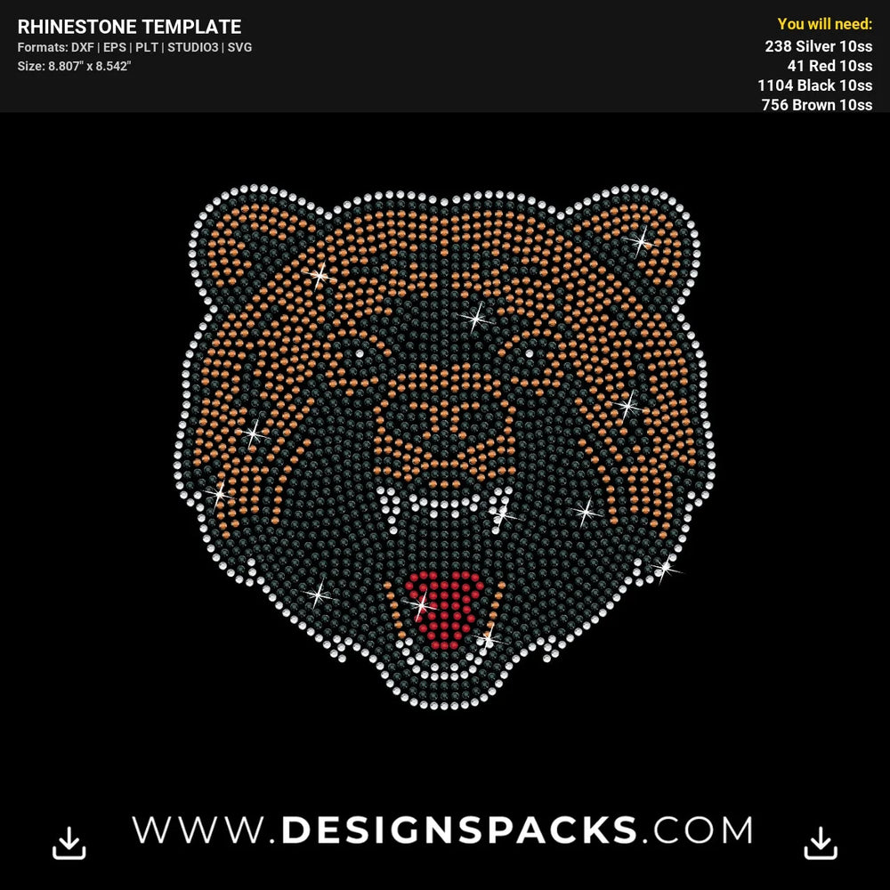 Grizzly Bear Animal Graphic Rhinestone Digital Template