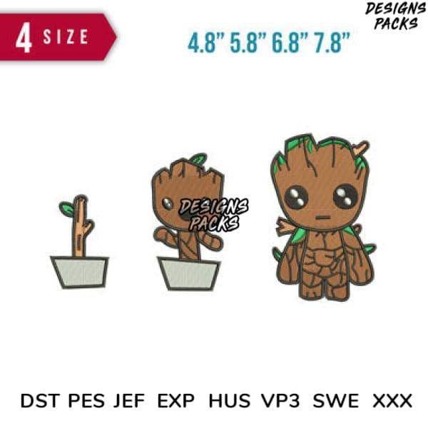 Groot embroidery designs in 4 sizes, print-ready formats for DTG/DTF, instant download