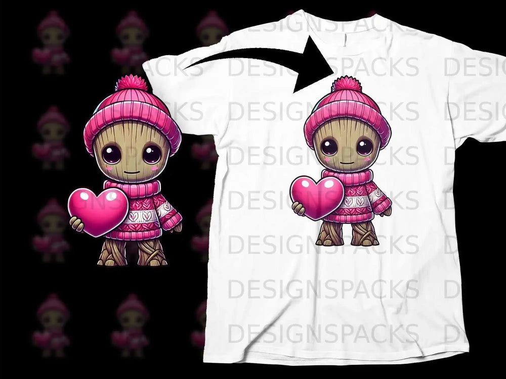 Adorable Character Holding Heart Pink Sweater T-Shirt