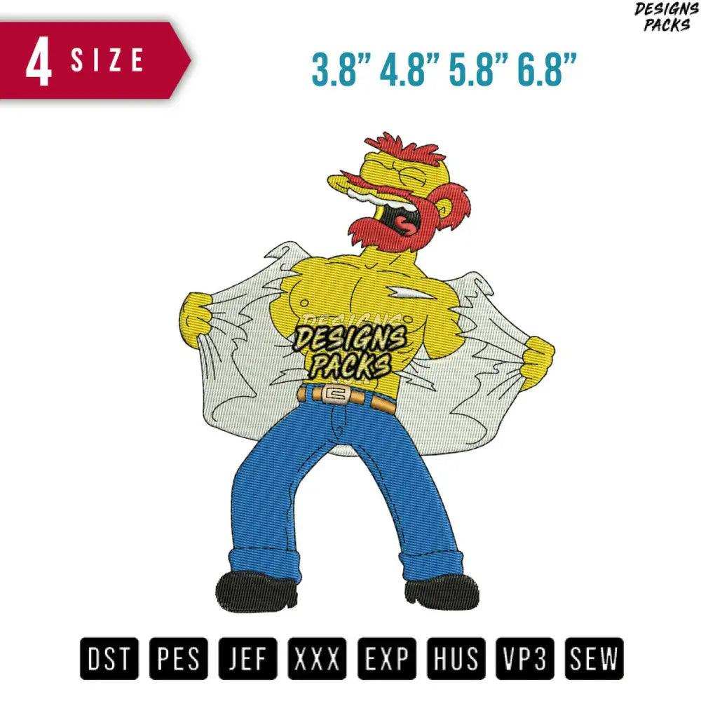 Smpseson Buff Groundskeeper Willie Muscle Simpson Embroidery Design