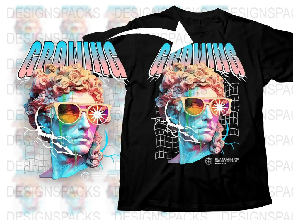 Growing Statue Head with Sunglasses Gradient Png Digital Download