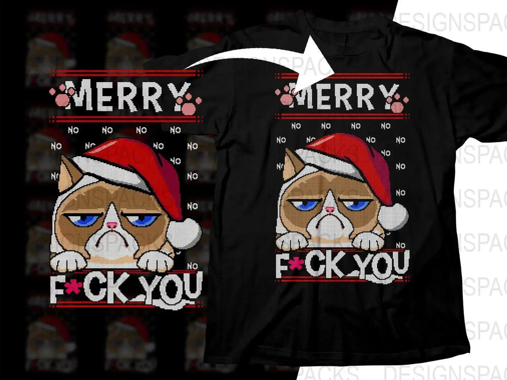Grumpy Cat Santa Hat Funny Christmas Cartoon Png Digital Download