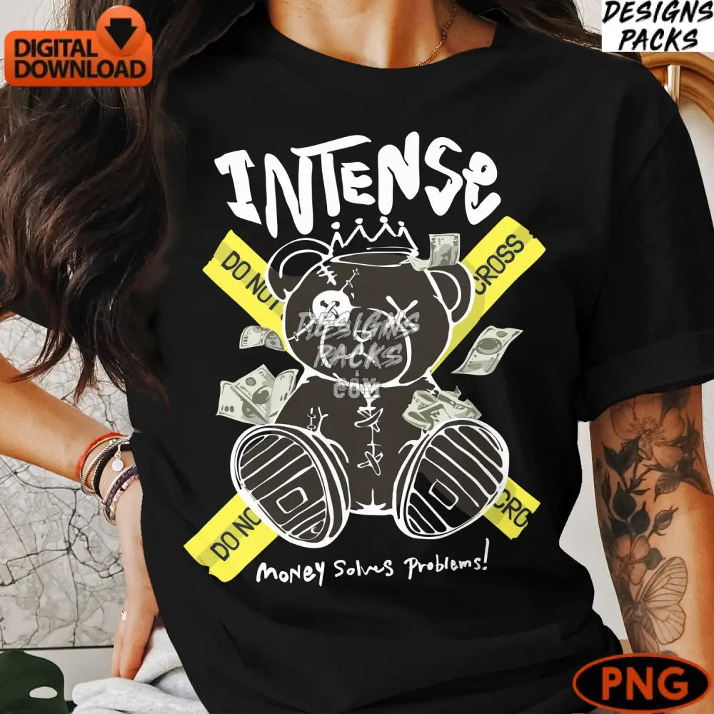 Grunge Style Teddy Bear Digital Art Instant Download Gothic With Money Graphics Png