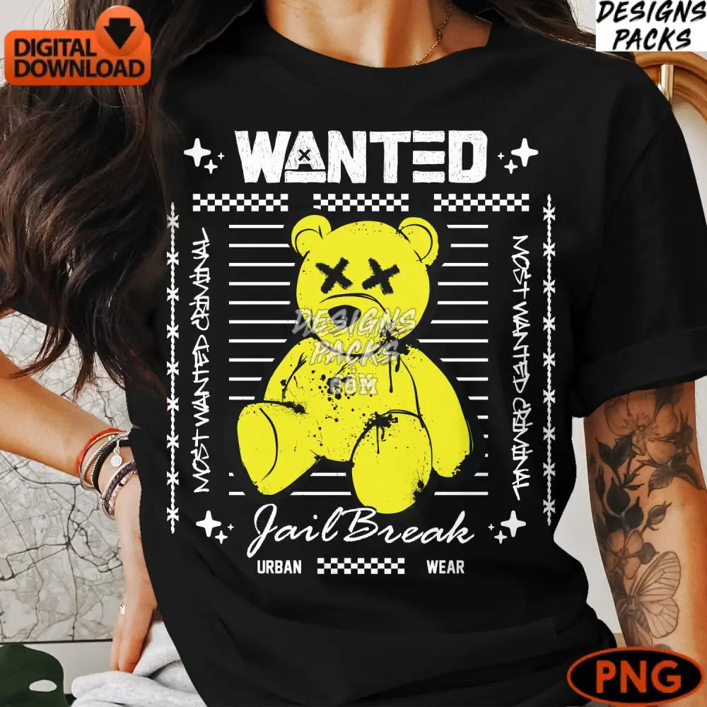 Grunge Yellow Bear Digital Art Urban Style Teddy Png Instant Download Graphic Design