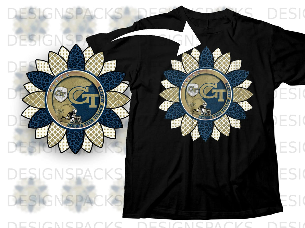 Georgia Tech Yellow Jackets sunflower graphic with "GT" logo and helmet.
