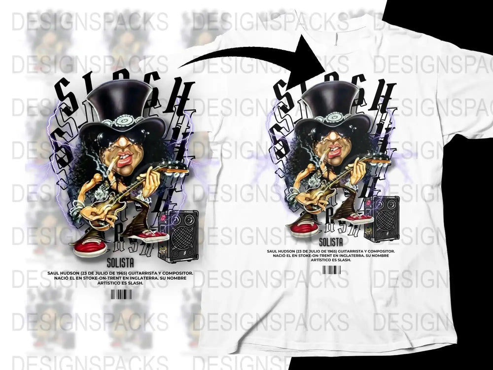 Guitarist Slash Funny Caricature Rock Png Design Digital Download