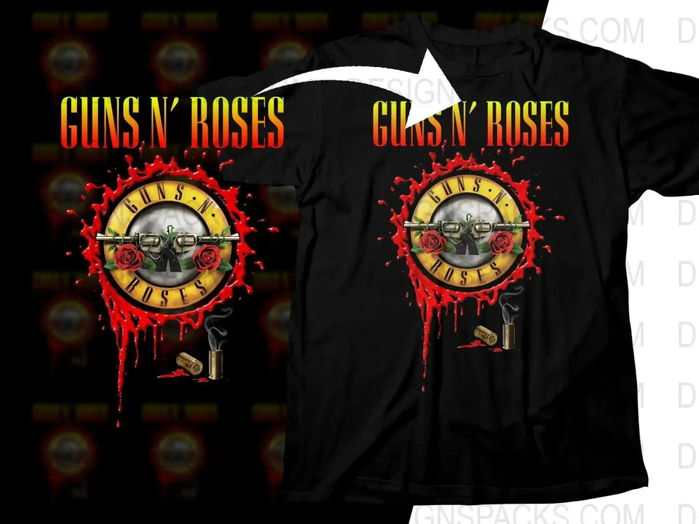 Guns N' Roses Logo with Bullet and Roses Png Halftone Digital Download
