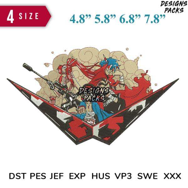 Anime sniper embroidery design in 4 sizes, DTF/DTG ready, PES/DST formats for instant download
