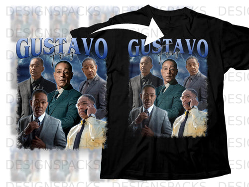 Black t-shirt with multiple Gus Fring portraits and 