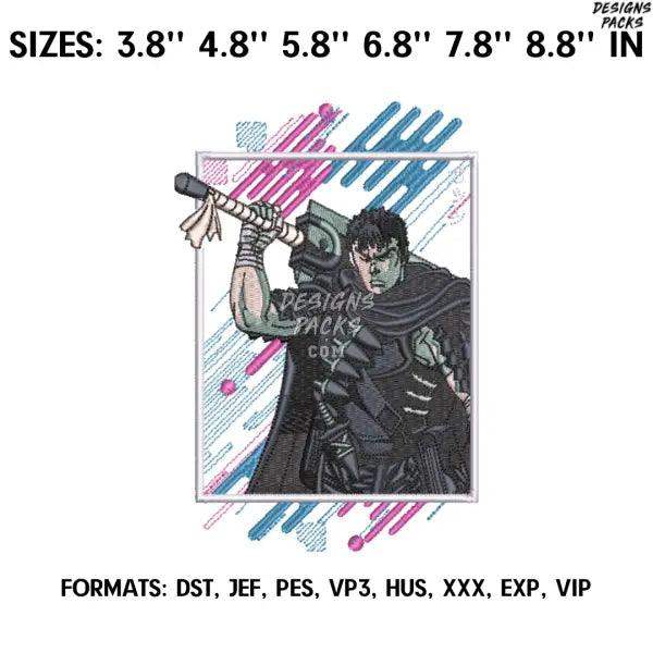 Guts Berserk Embroidery design file pes. Anime Berserk embroidery design. Machine embroidery, Anime Pes Design Brother