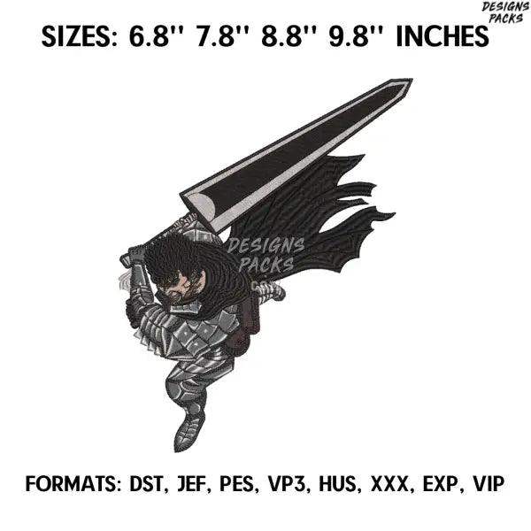 Guts Berserk Embroidery design file. Anime Berserk embroidery design. Machine embroidery file, Anime Pes Design Brother