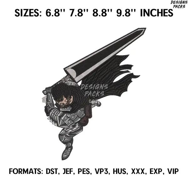 Guts Berserk Embroidery design file. Anime Berserk embroidery design. Machine embroidery file, Anime Pes Design Brother
