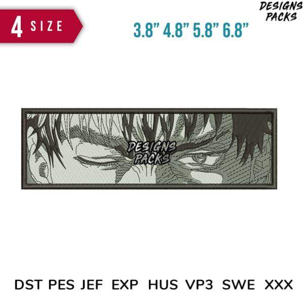 Anime-style embroidery design with detailed eyes, available in multiple sizes and formats