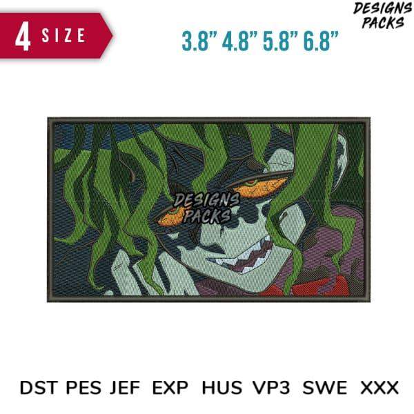 Embroidery design of Joker with green hair, available in 4 sizes & multiple formats (DST, PES, JEF, etc.)