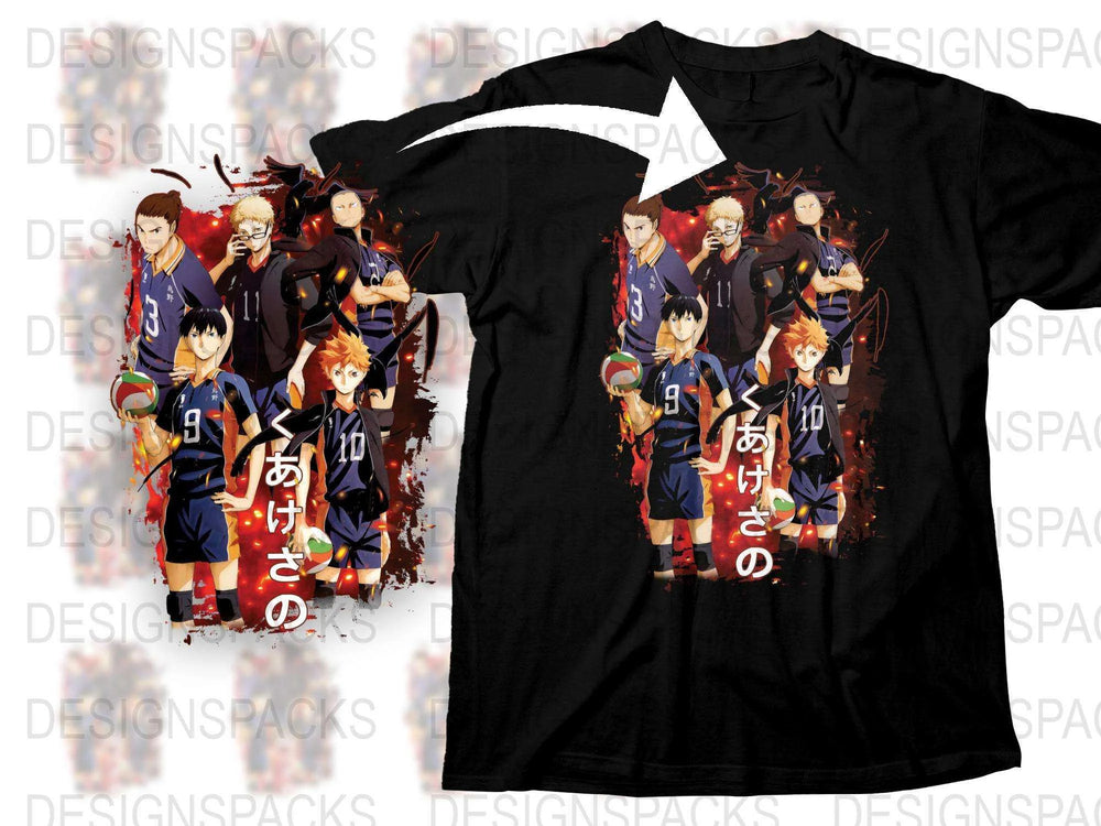 Anime Graphic T-Shirt, Haikyuu Volleyball Team, Colorful Characters Merch, Unisex Manga Tee