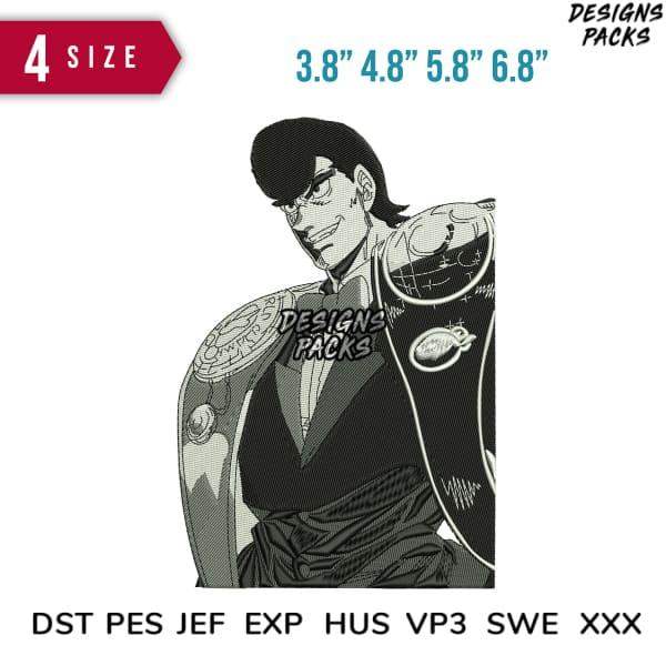 Anime-style character design for embroidery, available in DST PES formats, 4 sizes