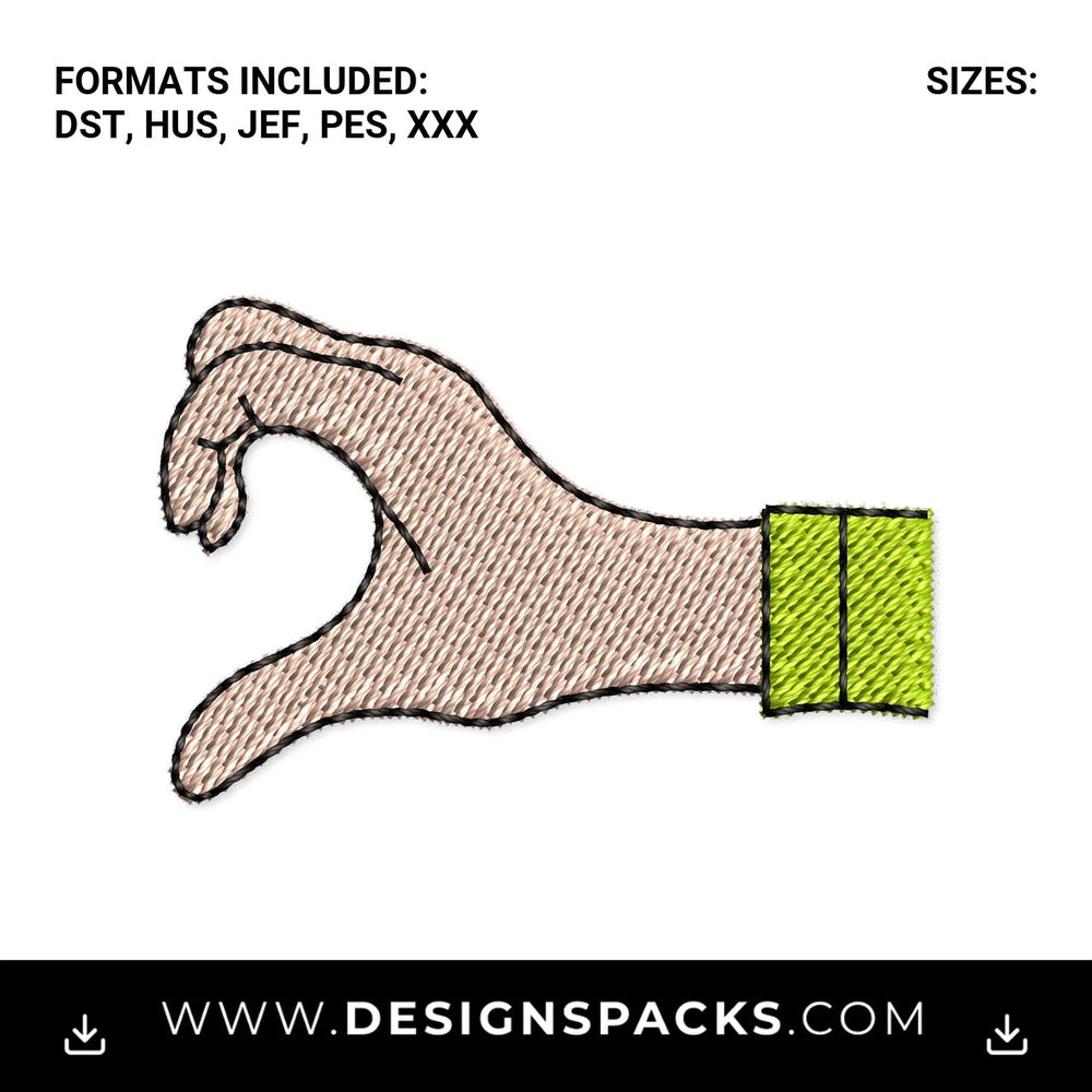 Half Heart Hand Gesture Embroidery Design - Instant digital download pattern at Designspacks.com