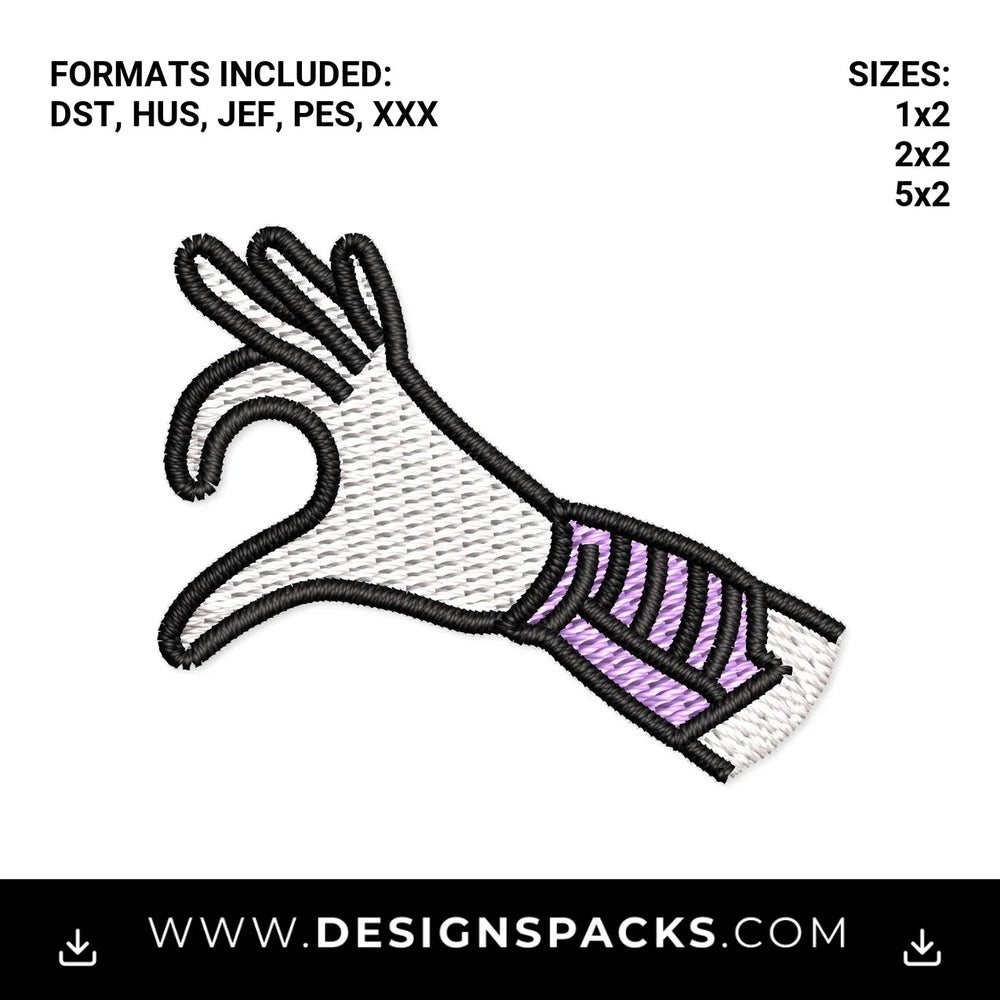 Half Heart Hand Gesture Embroidery Design - Instant digital download pattern at Designspacks.com