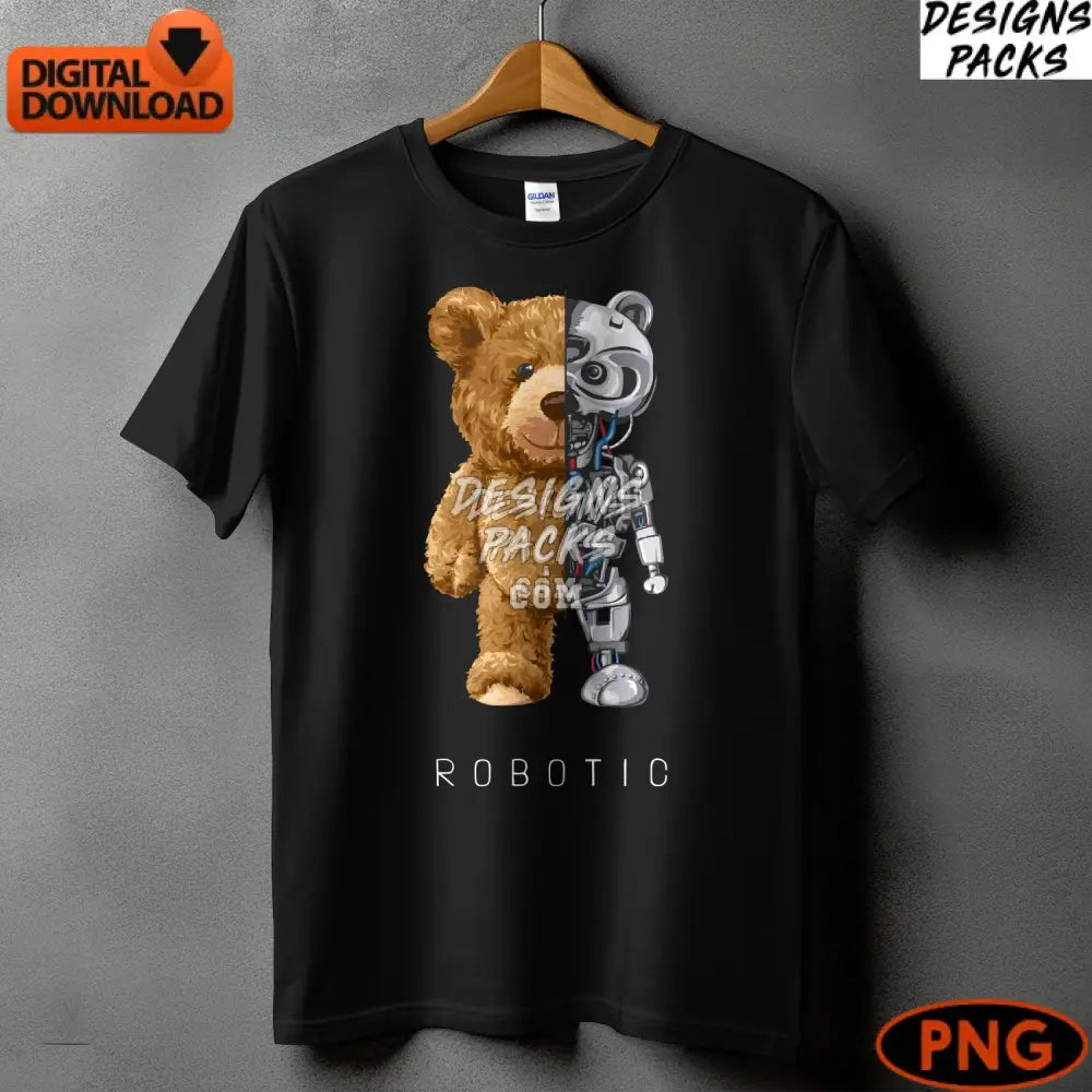 Half Plush Teddy Bear Robot Digital Artwork - Unique Printable Png Download