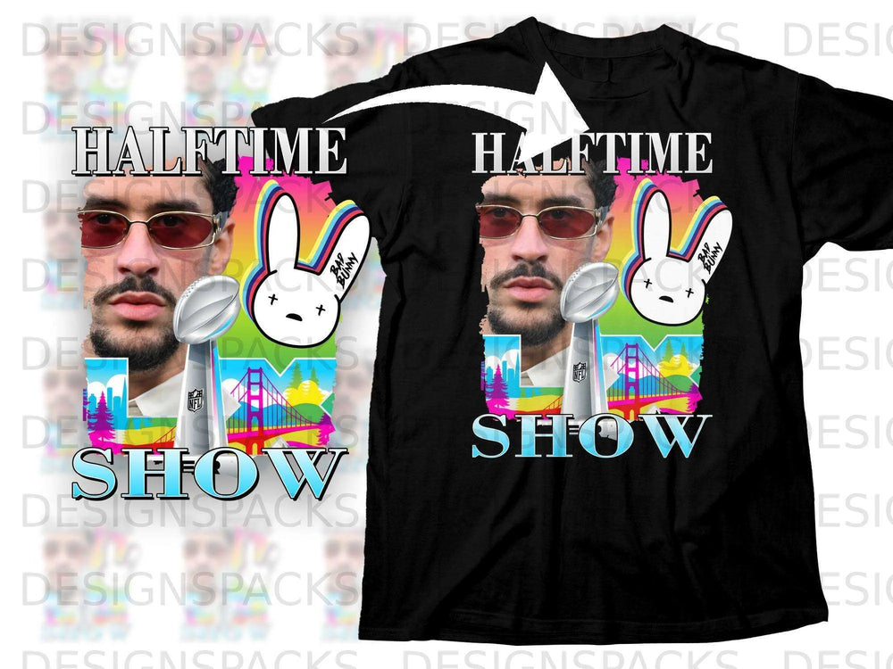 Halftime Show With Rainbow Bunny Graphic Shirt
