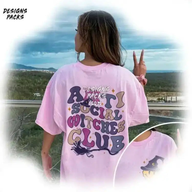 Halloween Bad Witches Club Anti Social Sublimation Png Design