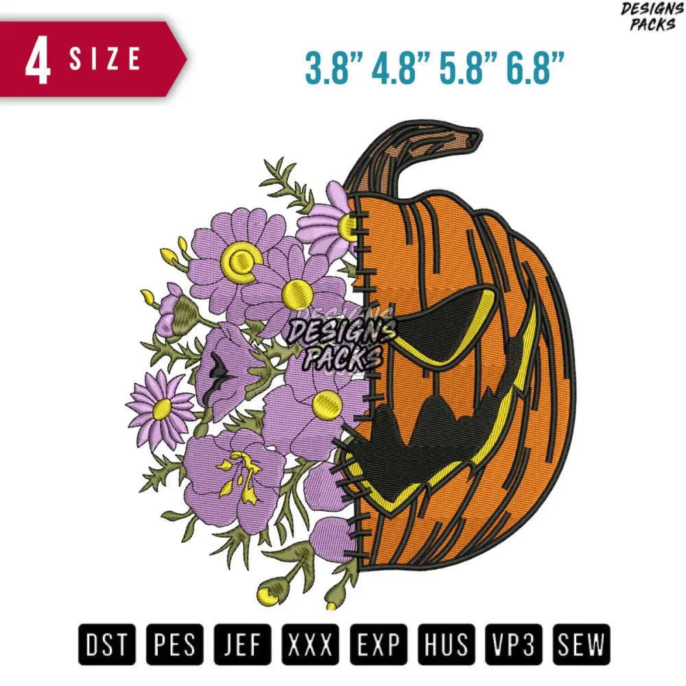 Halloween Flower Pumpkin Embroidery Design