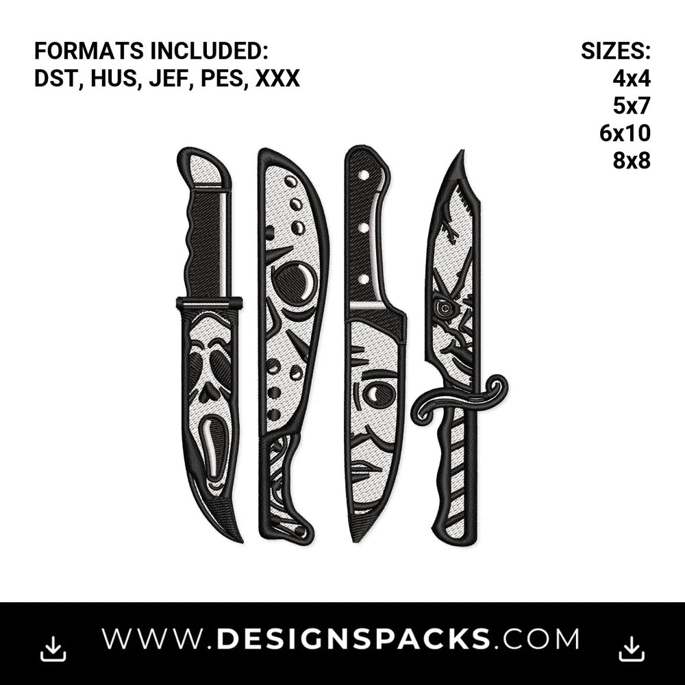 Halloween Horror Slasher Knives Embroidery Design - Instant digital download pattern at Designspacks.com