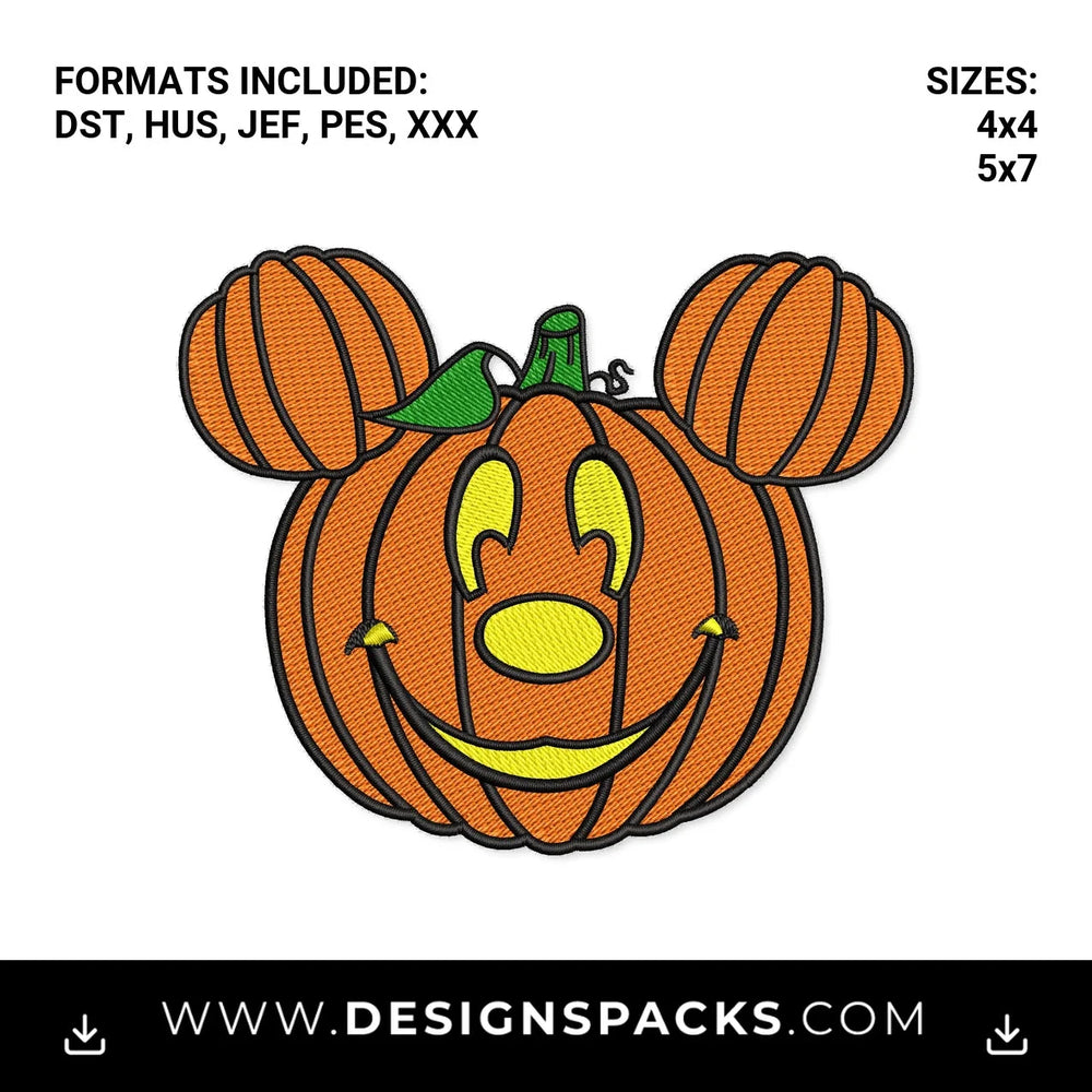 Halloween Mouse Pumpkin Jack-O-Lantern Embroidery Design - Instant digital download pattern at Designspacks.com