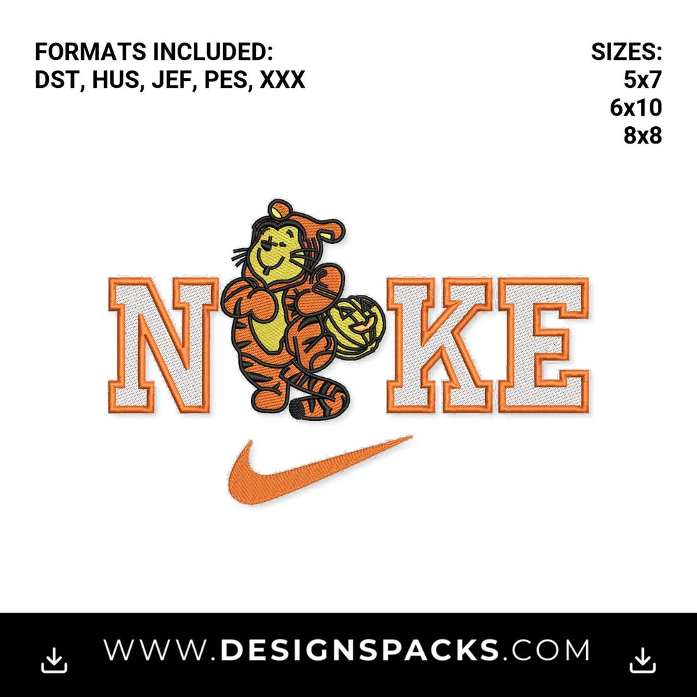 Halloween Pooh Tigger Nike Swoosh Embroidery Design - Instant digital download pattern at Designspacks.com