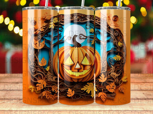 Halloween Quilled Pumpkin Tumbler Digital Wrap Design