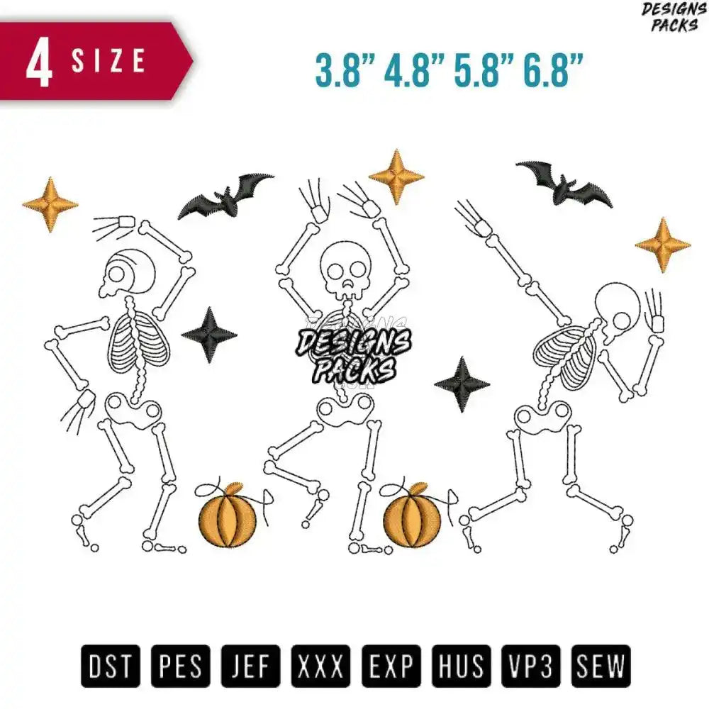 Halloween Skeletons Embroidery Design