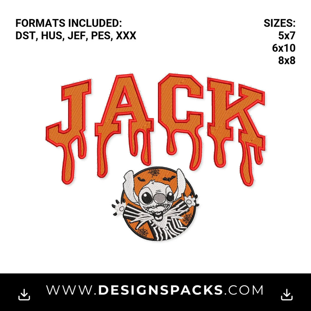 Halloween Stitch Jack Dripping Letters Embroidery Design - Instant digital download pattern at Designspacks.com