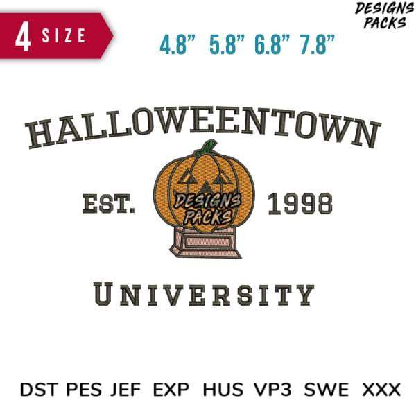 Halloweentown University pumpkin trophy embroidery design in 4 sizes, DST PES JEF formats